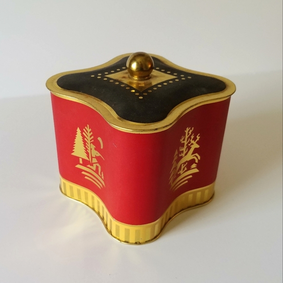 Other - Fancy Christmas Tin Box Storage Home Decor Black Red Gold